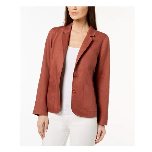 Eileen Fisher Organic Linen Blazer Cinnamon Brown Size L - Picture 1 of 6